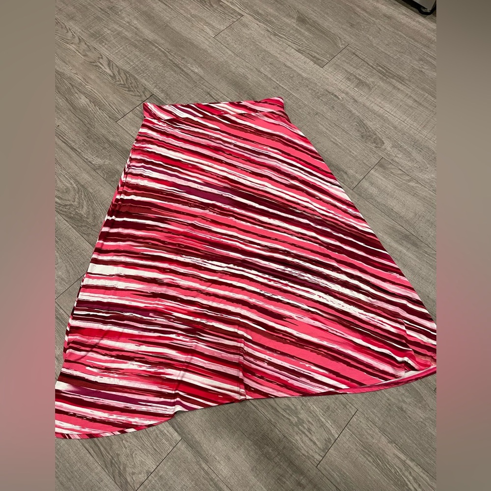 Lane Bryant diagonal candy cane pink white stripes jersey knit maxi skirt 18/20